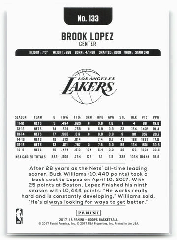 
2017-18 Hoops #133 Brook Lopez