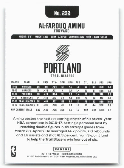 2017-18 Hoops #232 Al-Farouq Aminu