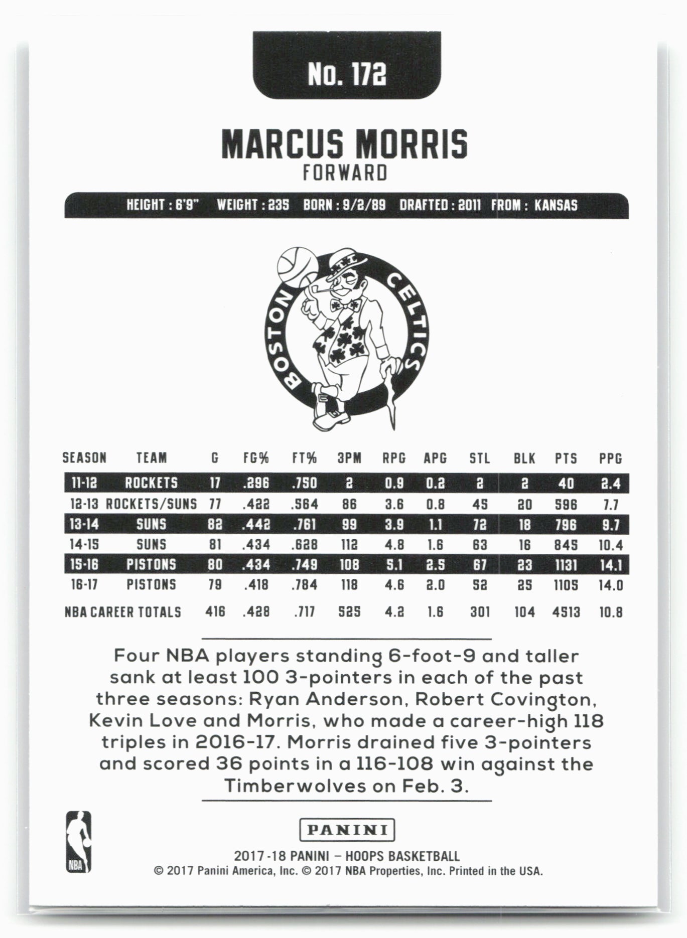 2017-18 Hoops #172 Marcus Morris