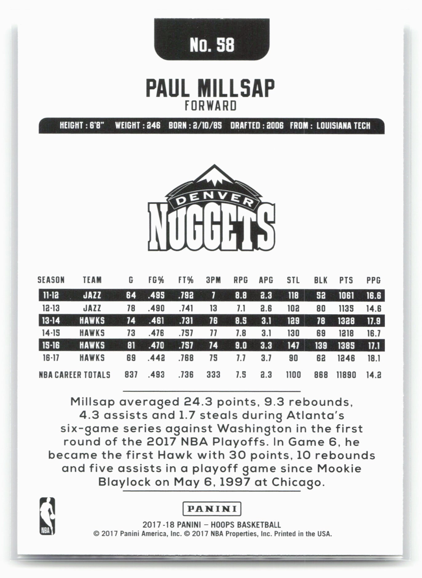 2017-18 Hoops #58 Paul Millsap