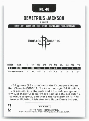 
2017-18 Hoops #40 Demetrius Jackson