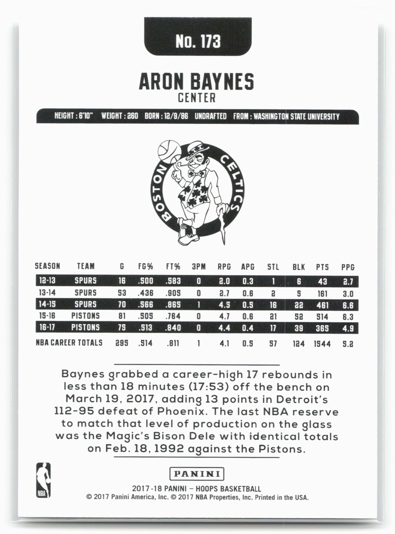 2017-18 Hoops #173 Aron Baynes