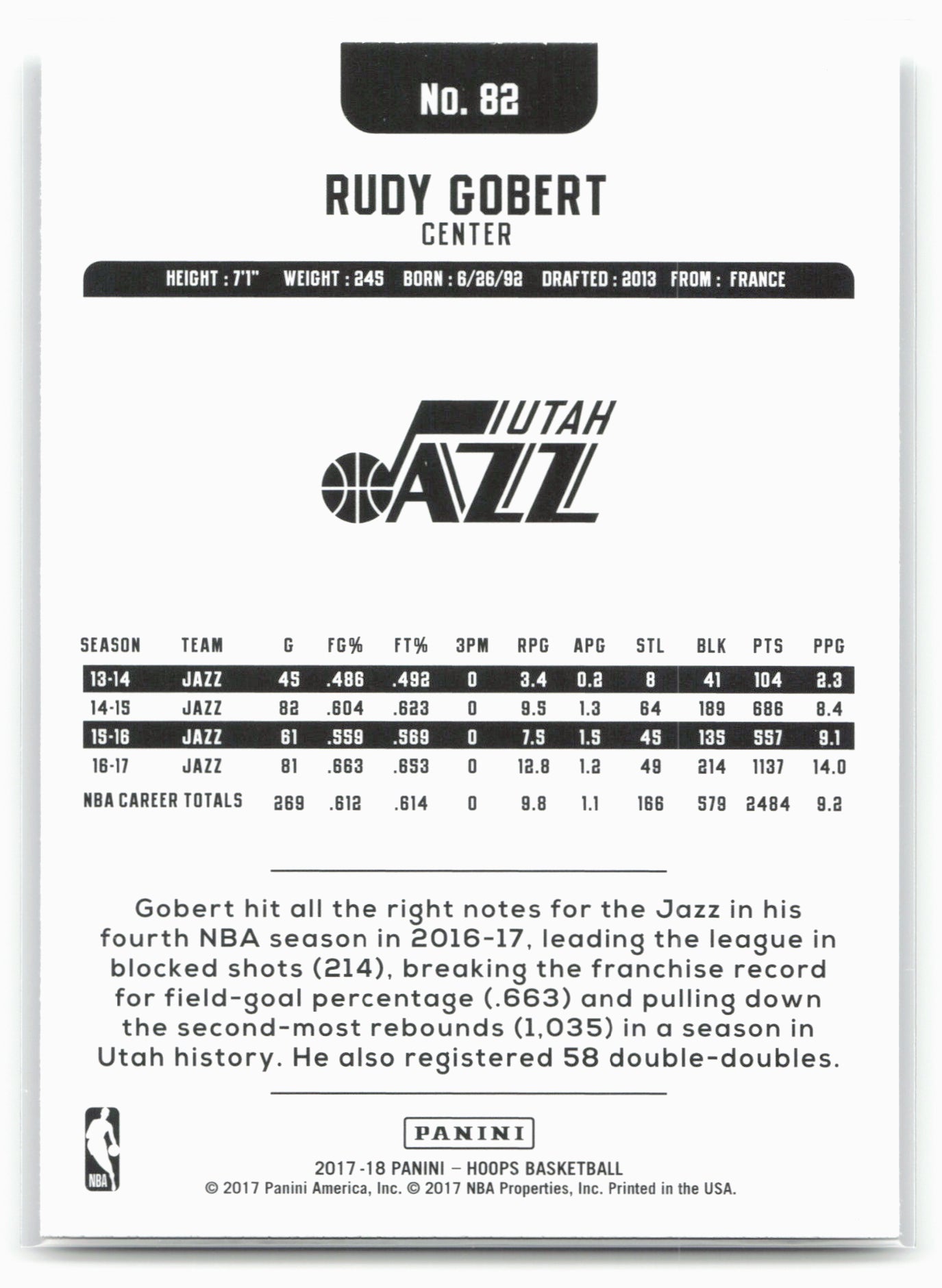 2017-18 Hoops #82 Rudy Gobert
