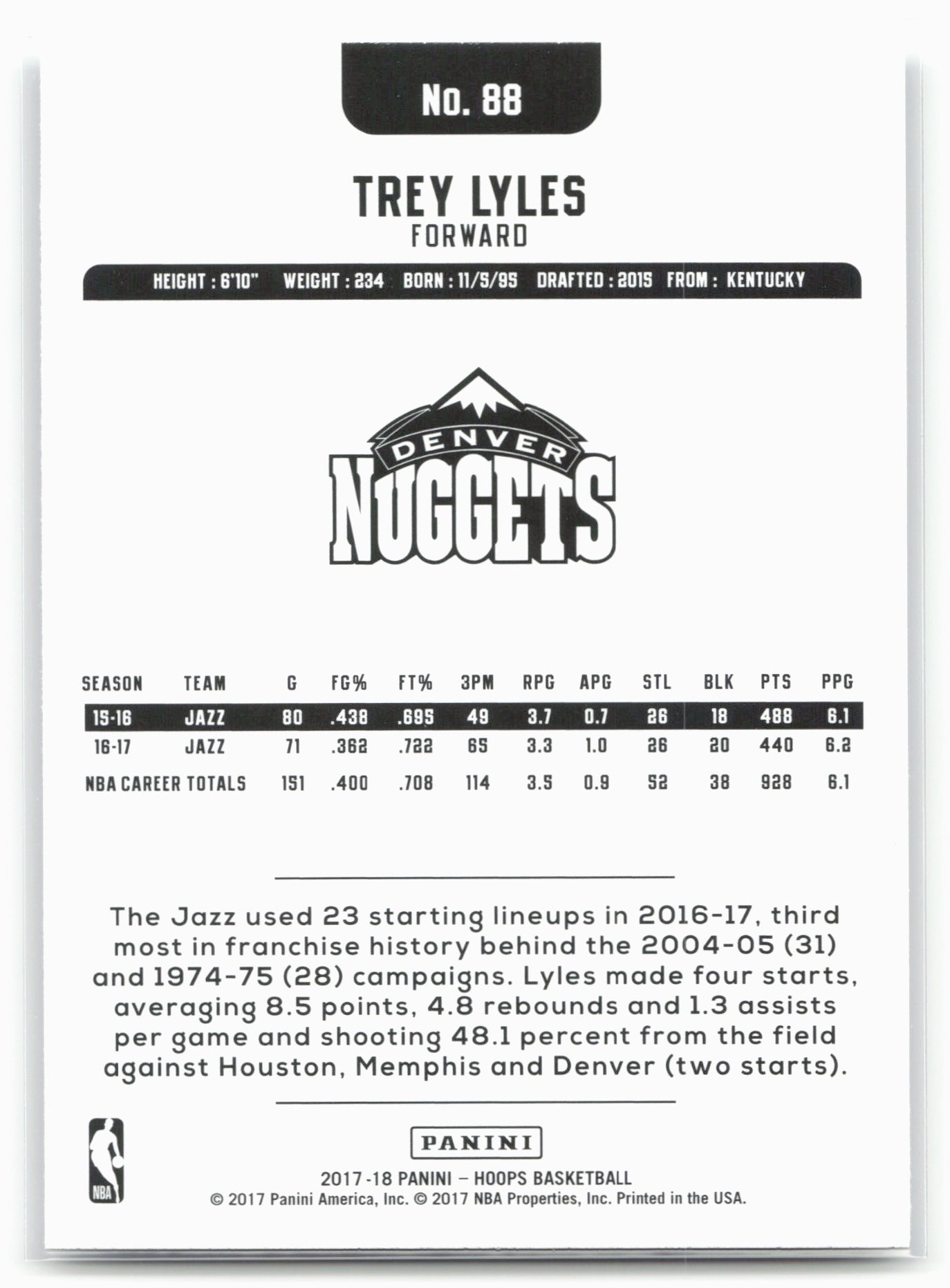 2017-18 Hoops #88 Trey Lyles