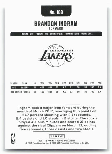 
2017-18 Hoops #108 Brandon Ingram