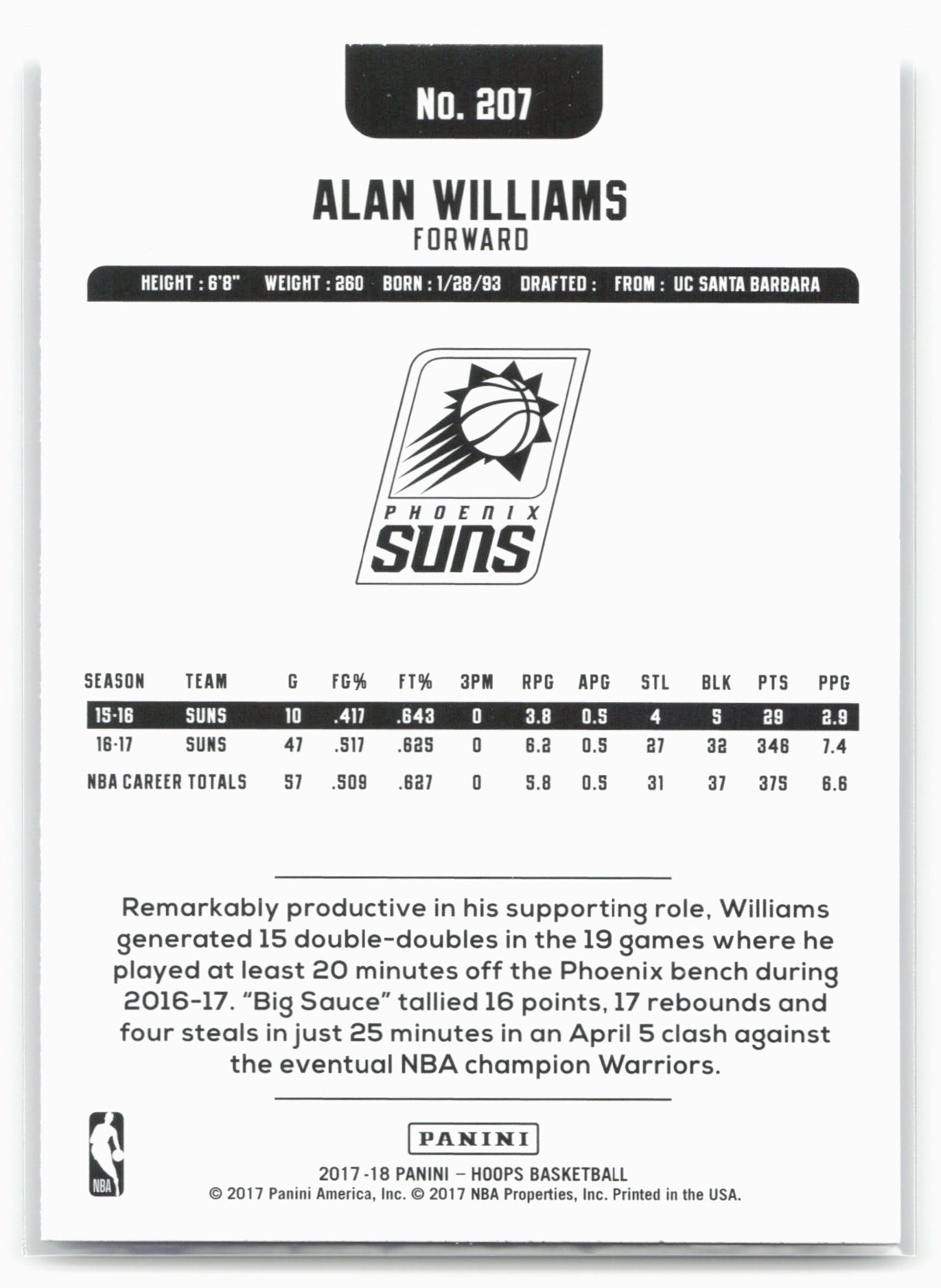 2017-18 Hoops #207 Alan Williams