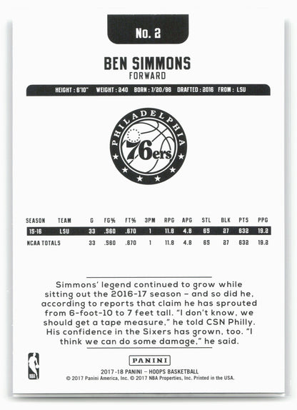 2017-18 Hoops #2 Ben Simmons