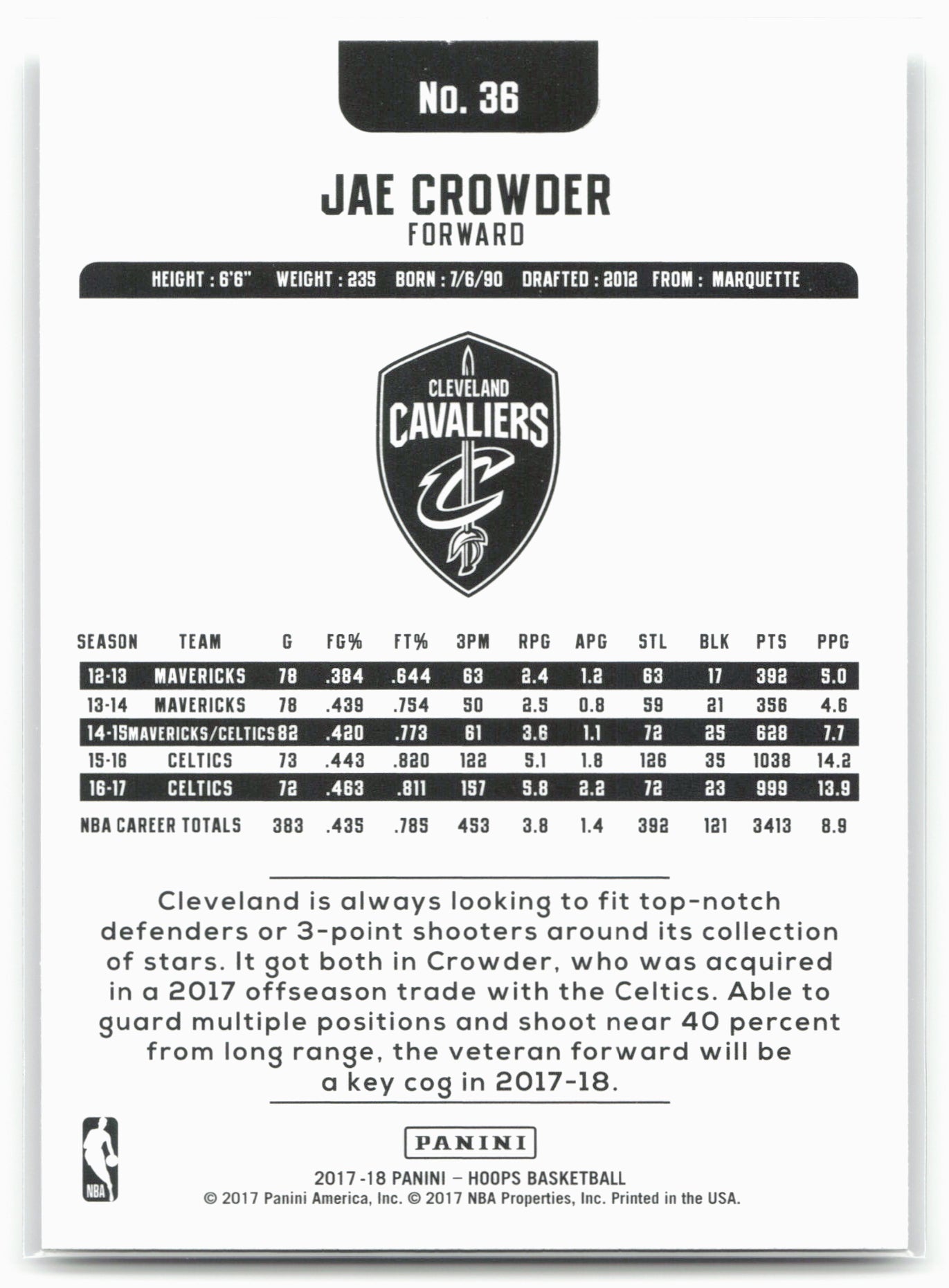 2017-18 Hoops #36 Jae Crowder