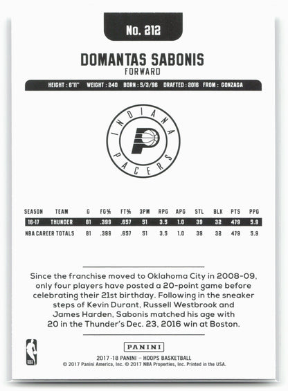 2017-18 Hoops #212 Domantas Sabonis