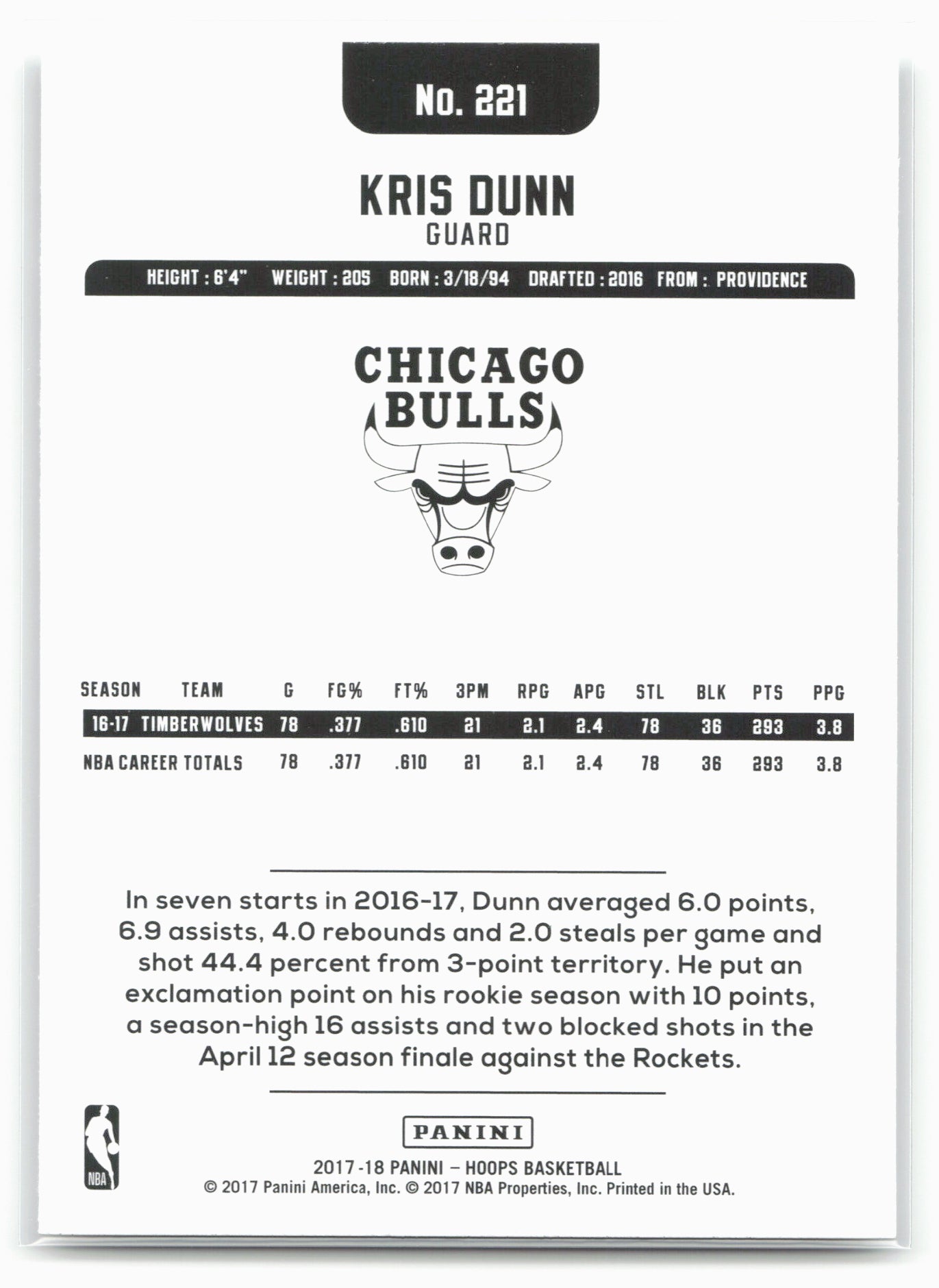 2017-18 Hoops #221 Kris Dunn