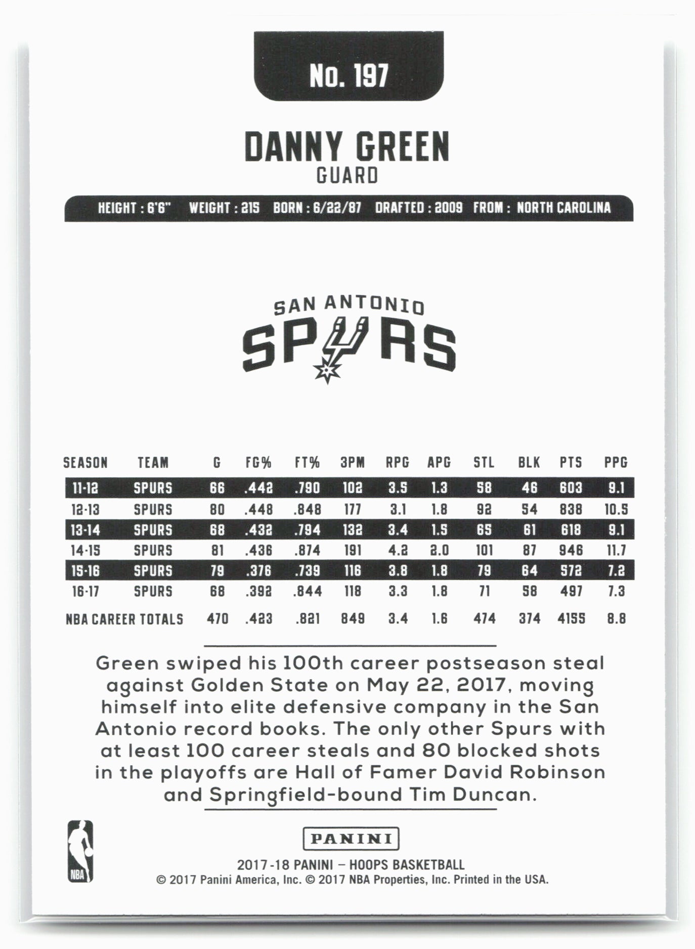 2017-18 Hoops #197 Danny Green