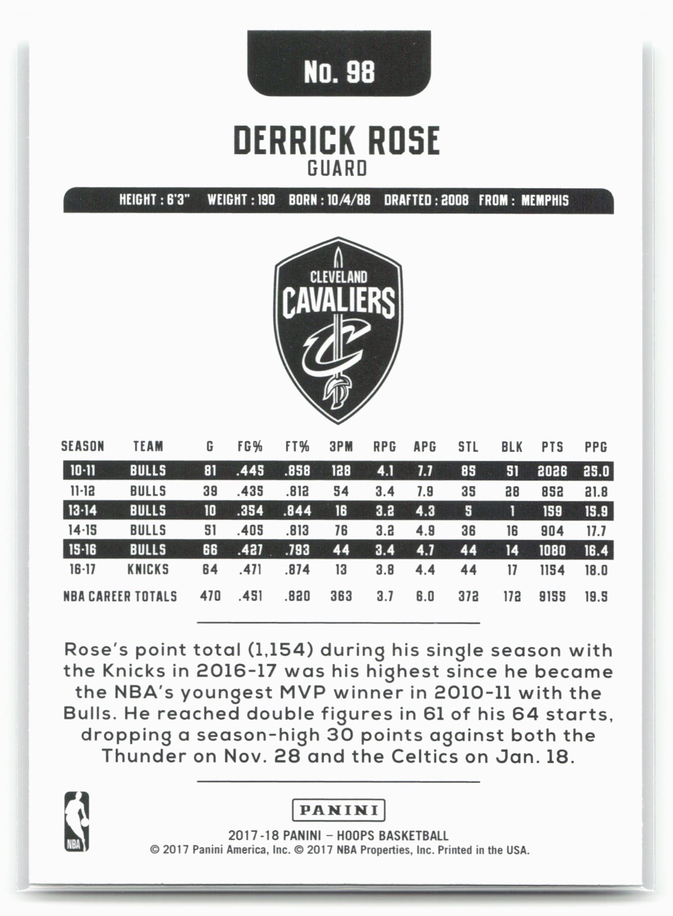 2017-18 Hoops #98 Derrick Rose