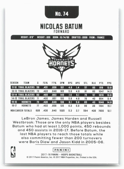 2017-18 Hoops #74 Nicolas Batum