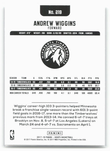 
2017-18 Hoops #219 Andrew Wiggins