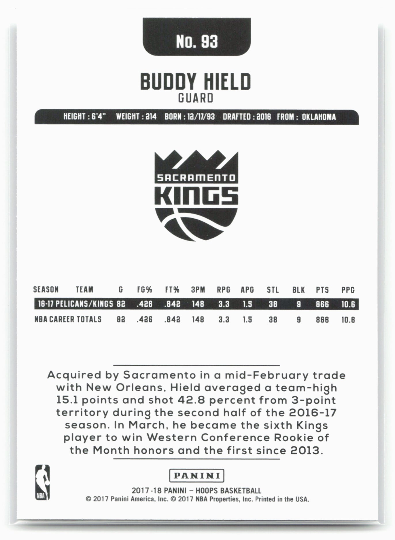 2017-18 Hoops #93 Buddy Hield