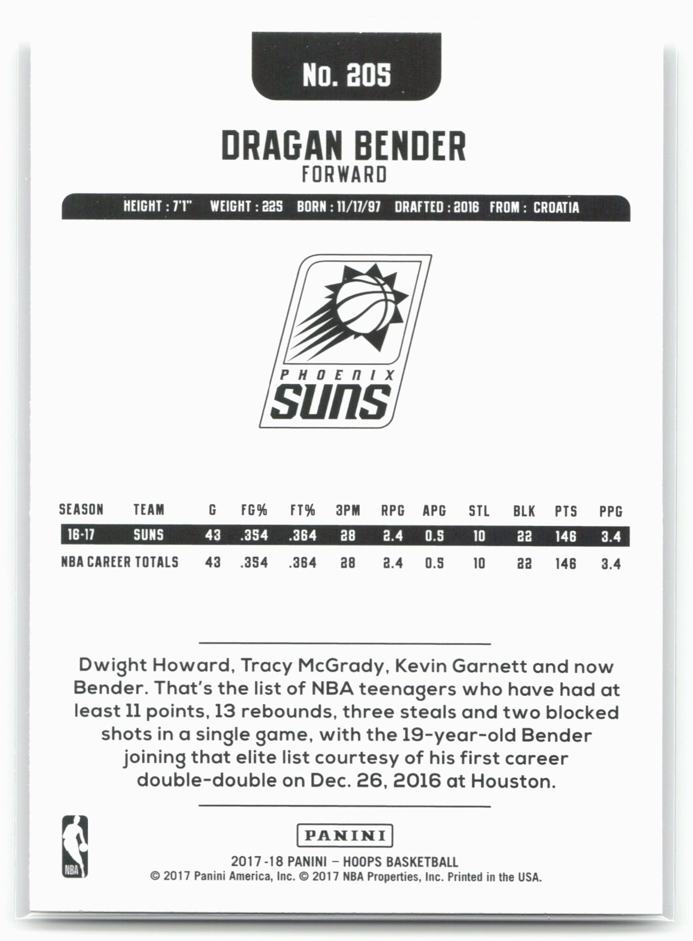 2017-18 Hoops #205 Dragan Bender