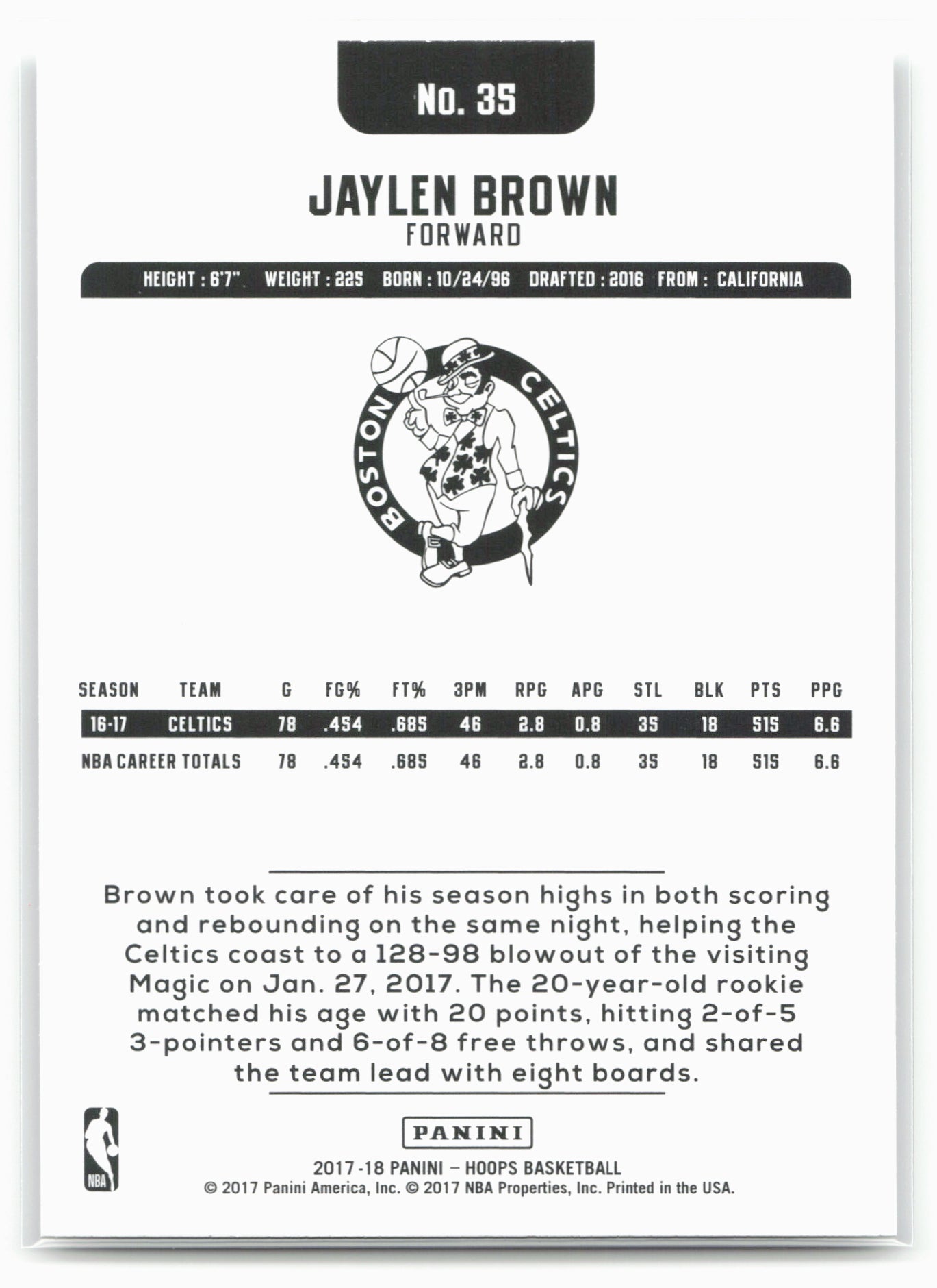 2017-18 Hoops #35 Jaylen Brown