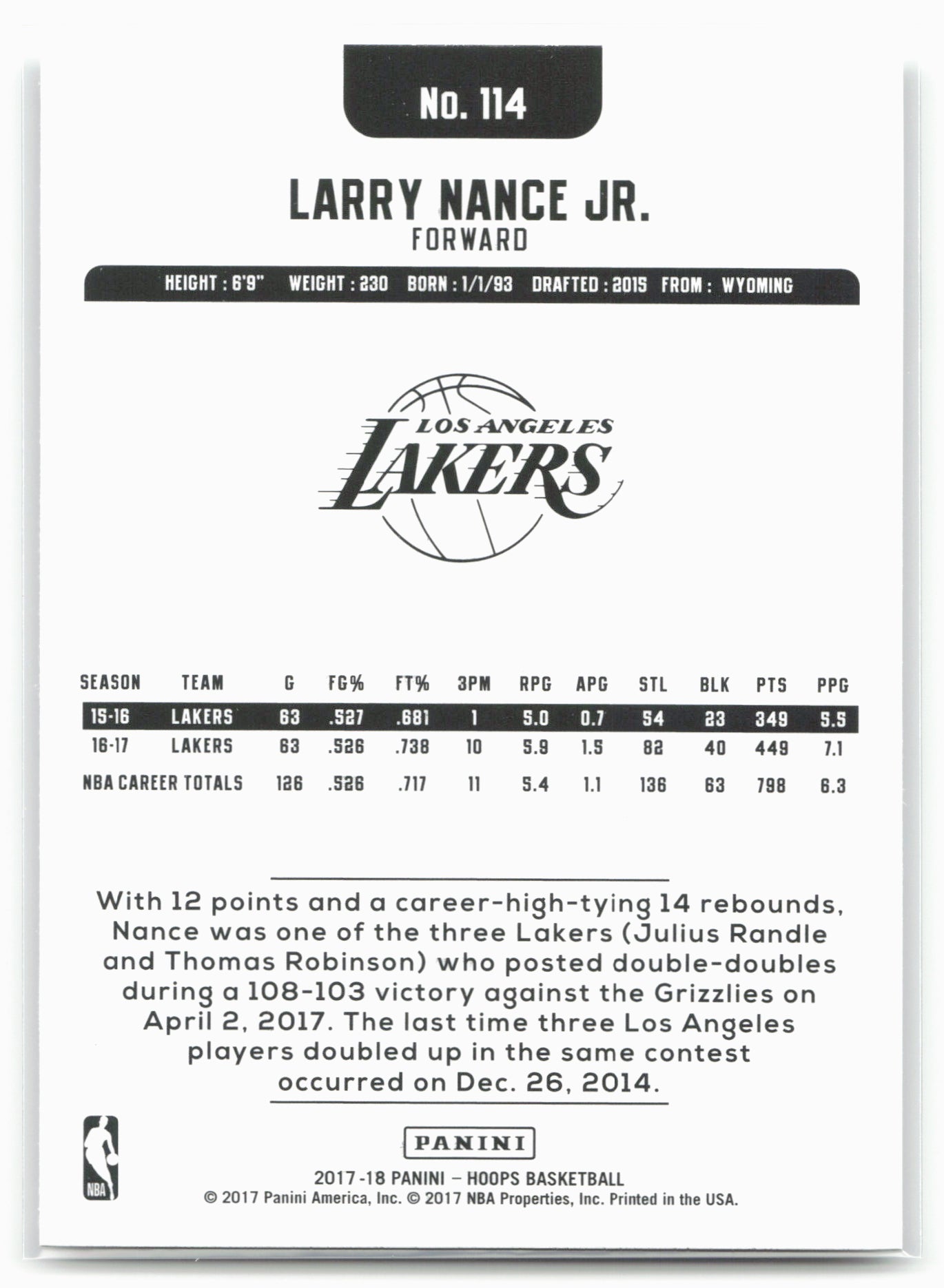 2017-18 Hoops #114 Larry Nance Jr.