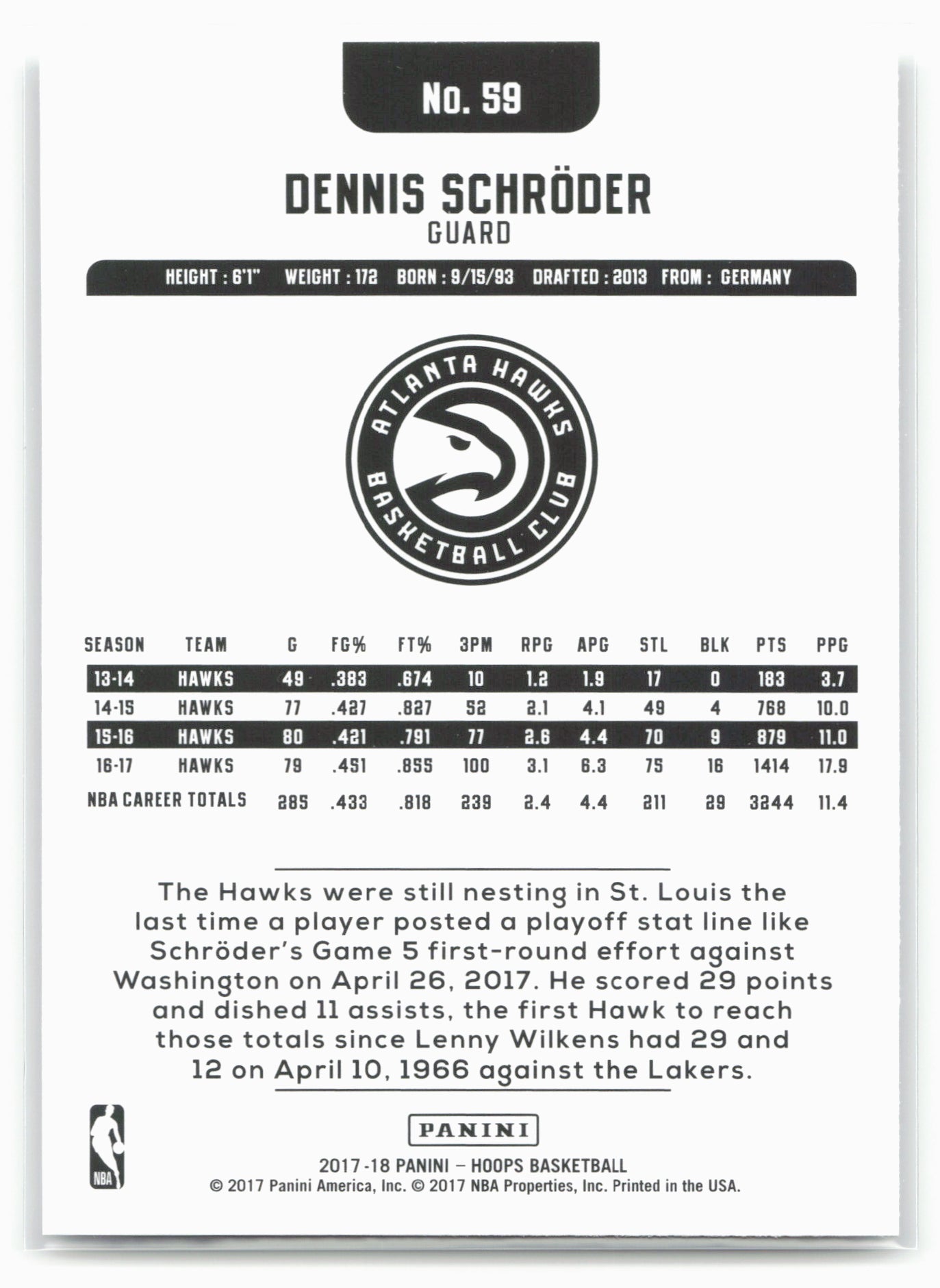 2017-18 Hoops #59 Dennis Schroder