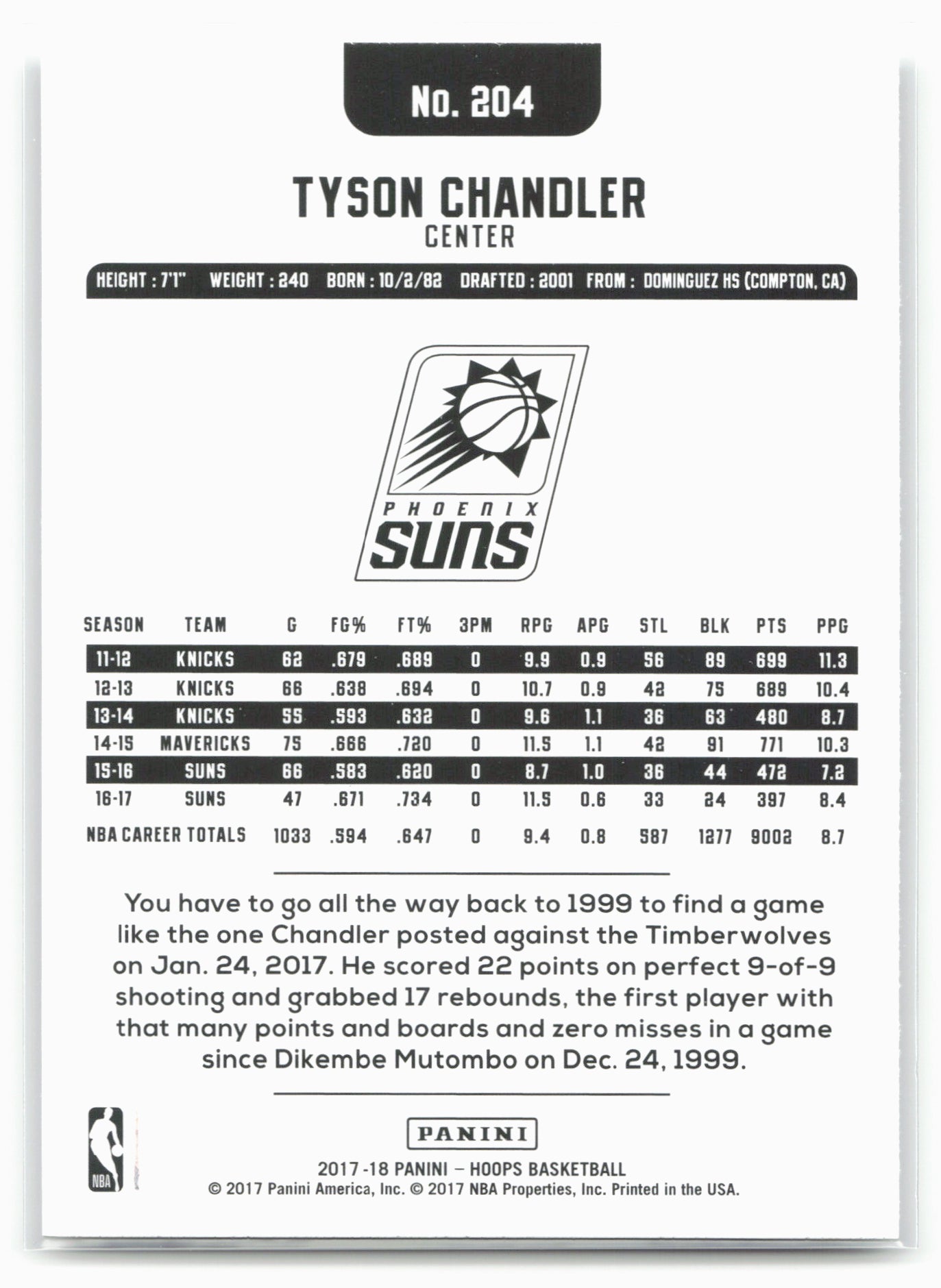 2017-18 Hoops #204 Tyson Chandler
