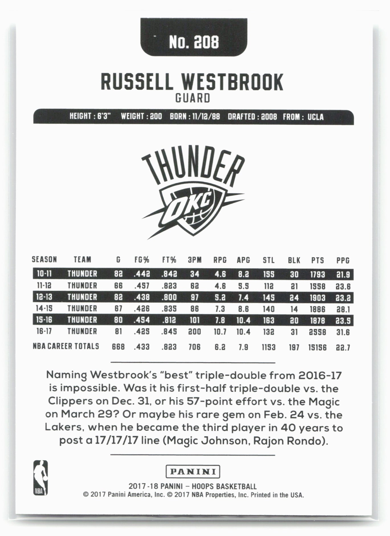 2017-18 Hoops #208 Russell Westbrook