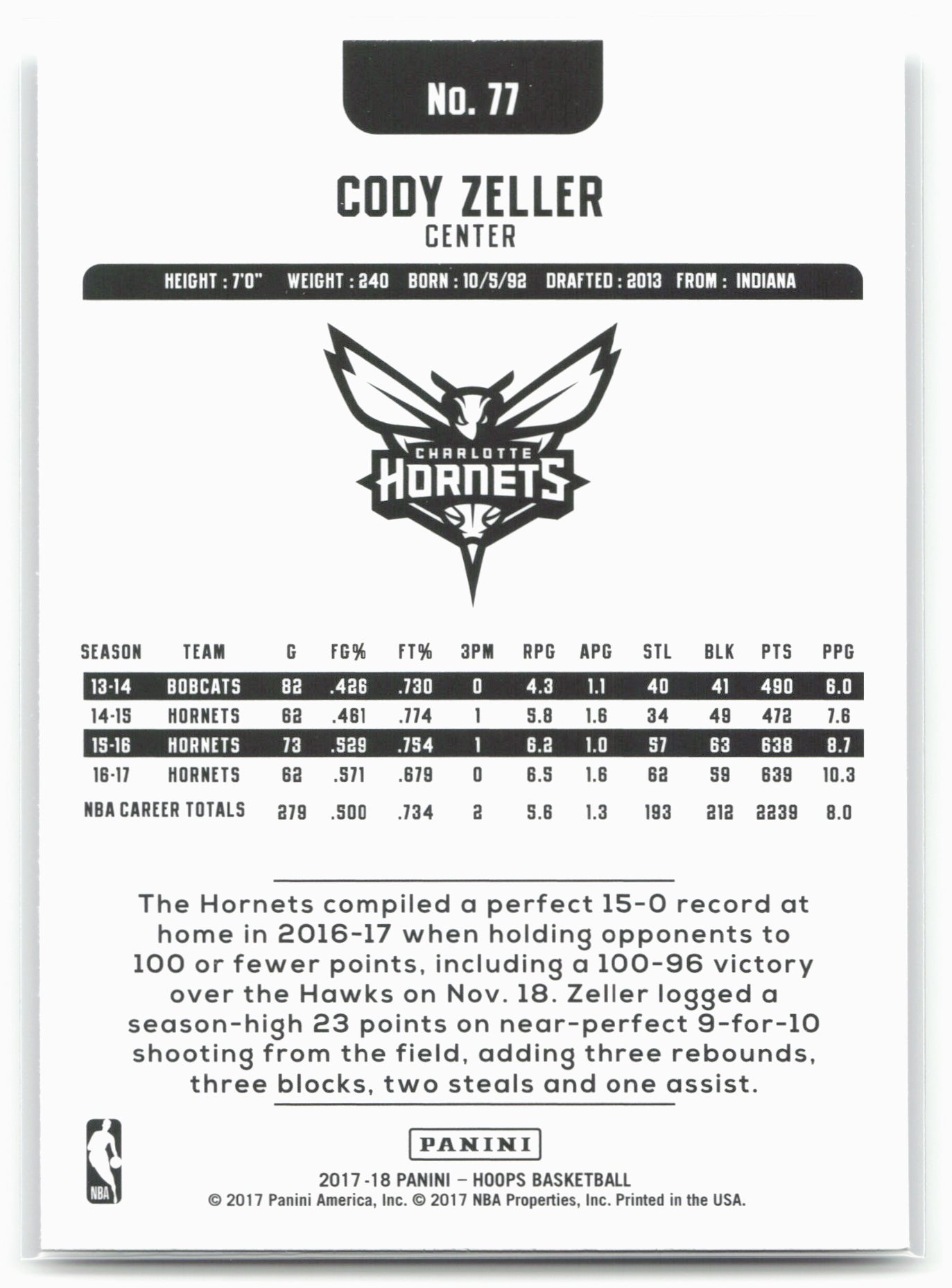 2017-18 Hoops #77 Cody Zeller