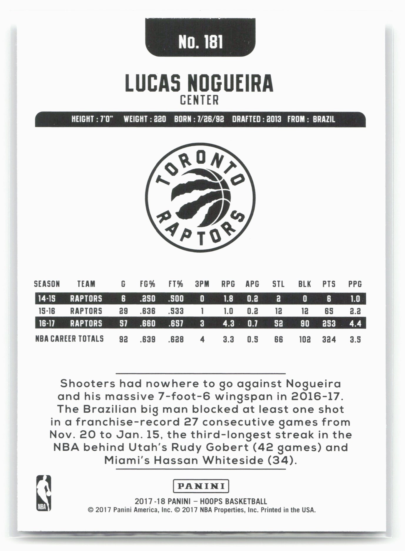 2017-18 Hoops #181 Lucas Nogueira