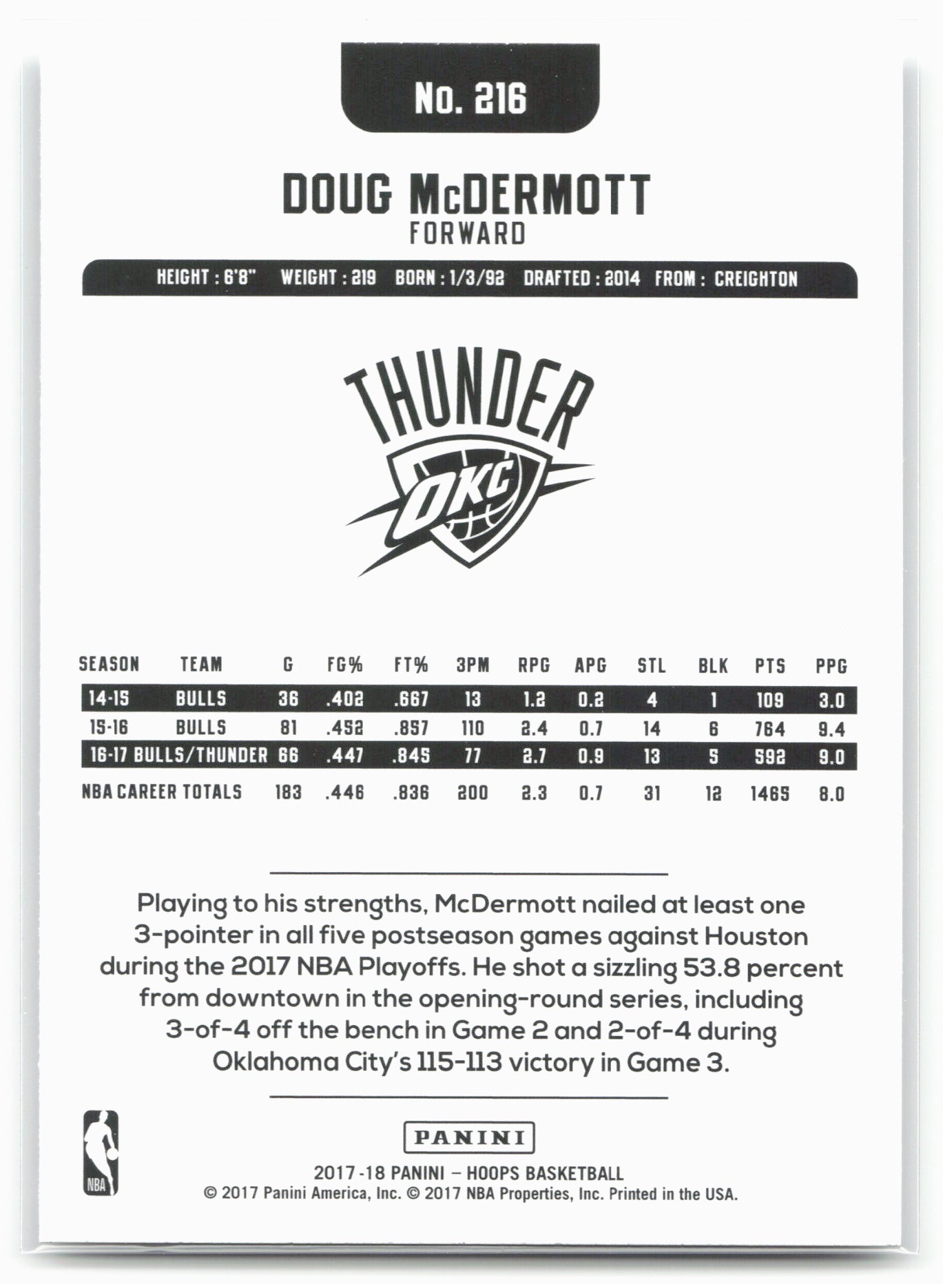 2017-18 Hoops #216 Doug McDermott