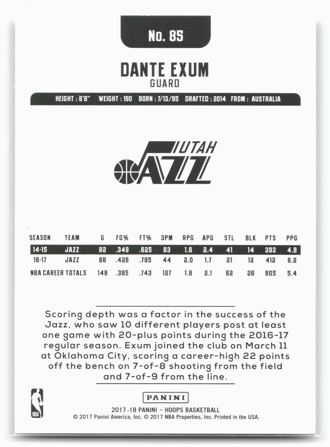 2017-18 Hoops #85 Dante Exum