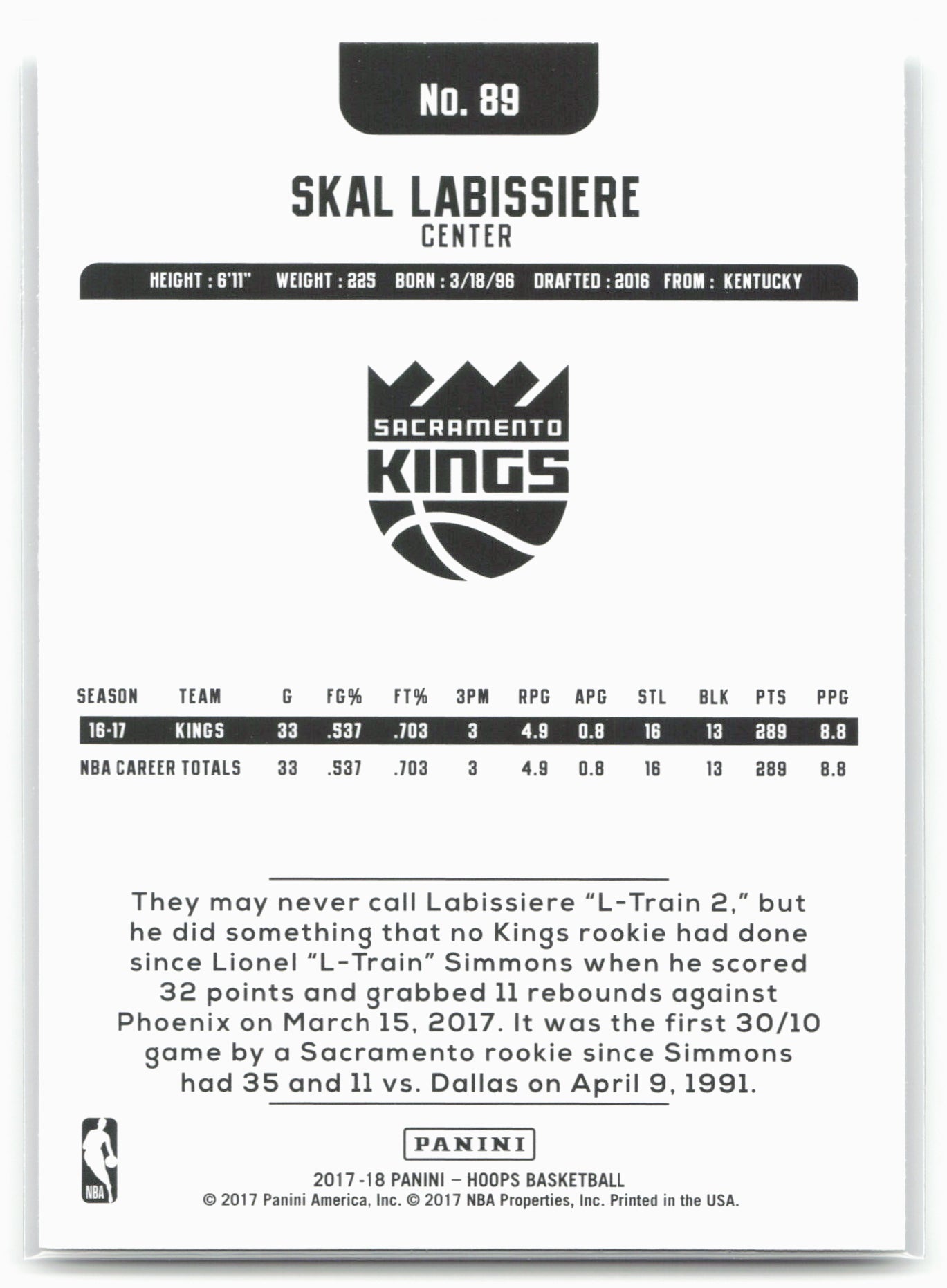 2017-18 Hoops #89 Skal Labissiere