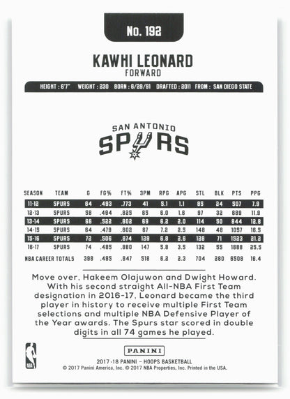 2017-18 Hoops #192 Kawhi Leonard