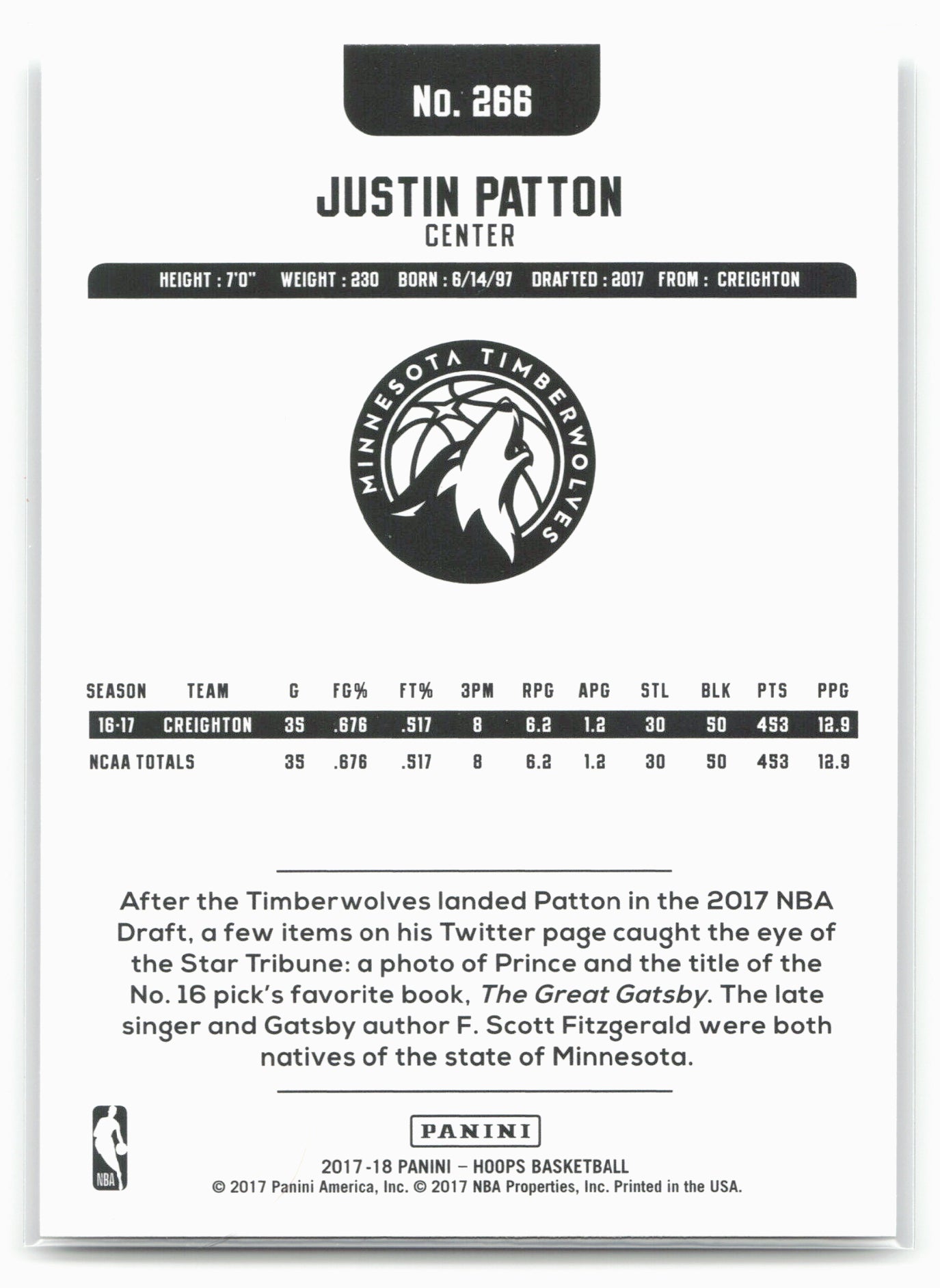2017-18 Hoops #266 Justin Patton