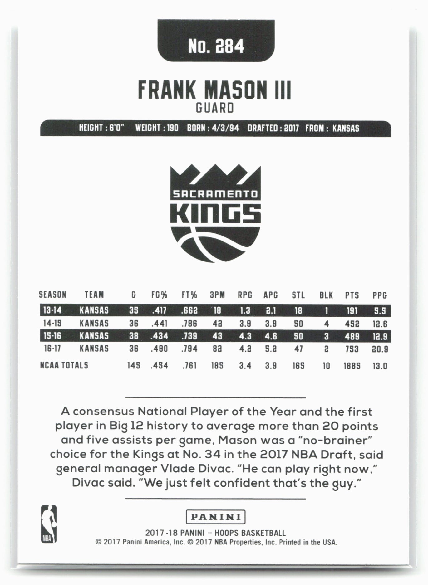 2017-18 Hoops #284 Frank Mason III
