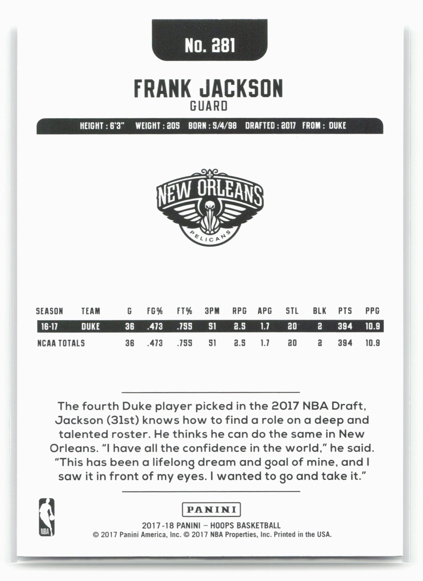 2017-18 Hoops #281 Frank Jackson