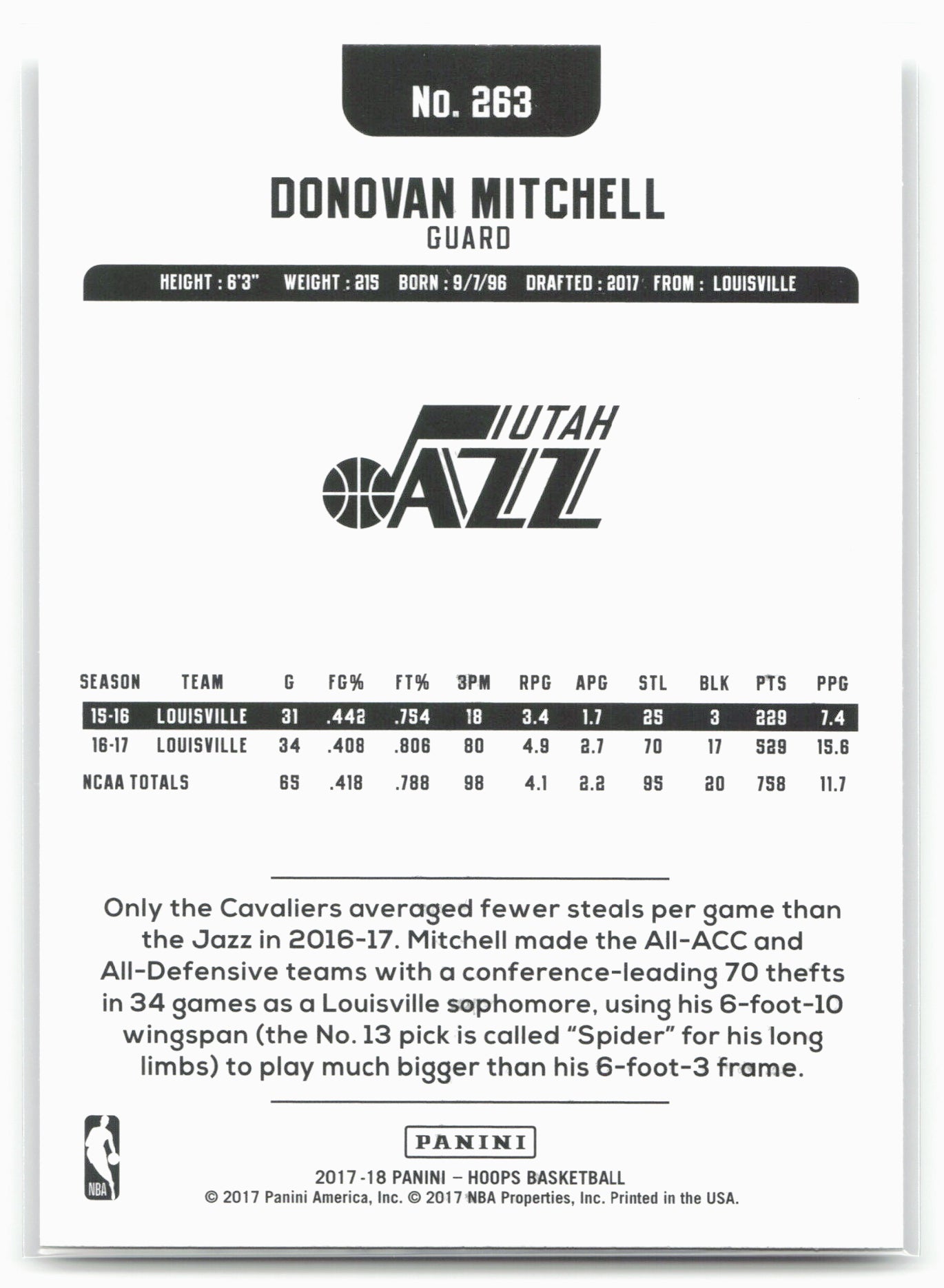 2017-18 Hoops #263 Donovan Mitchell