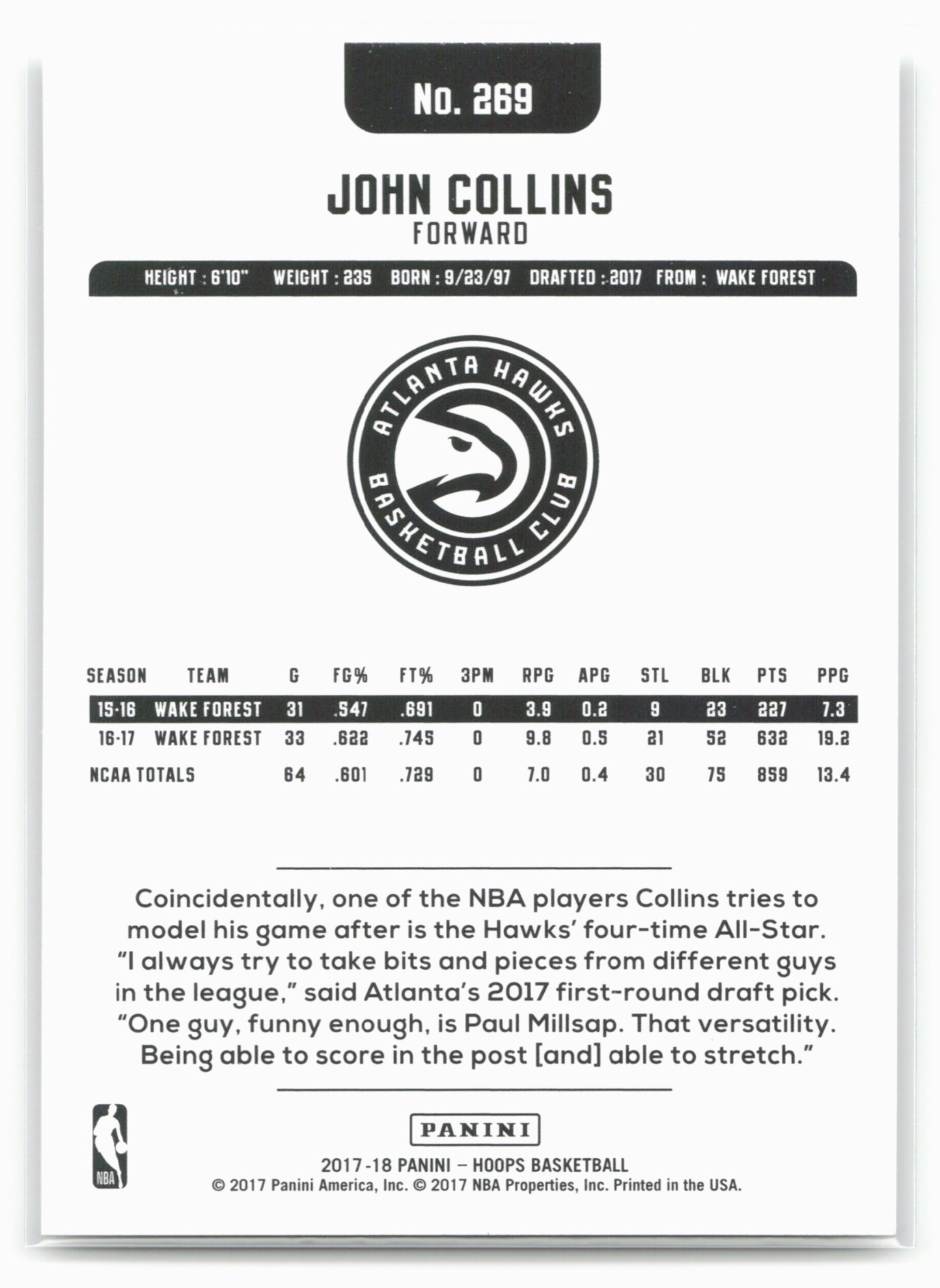 2017-18 Hoops #269 John Collins