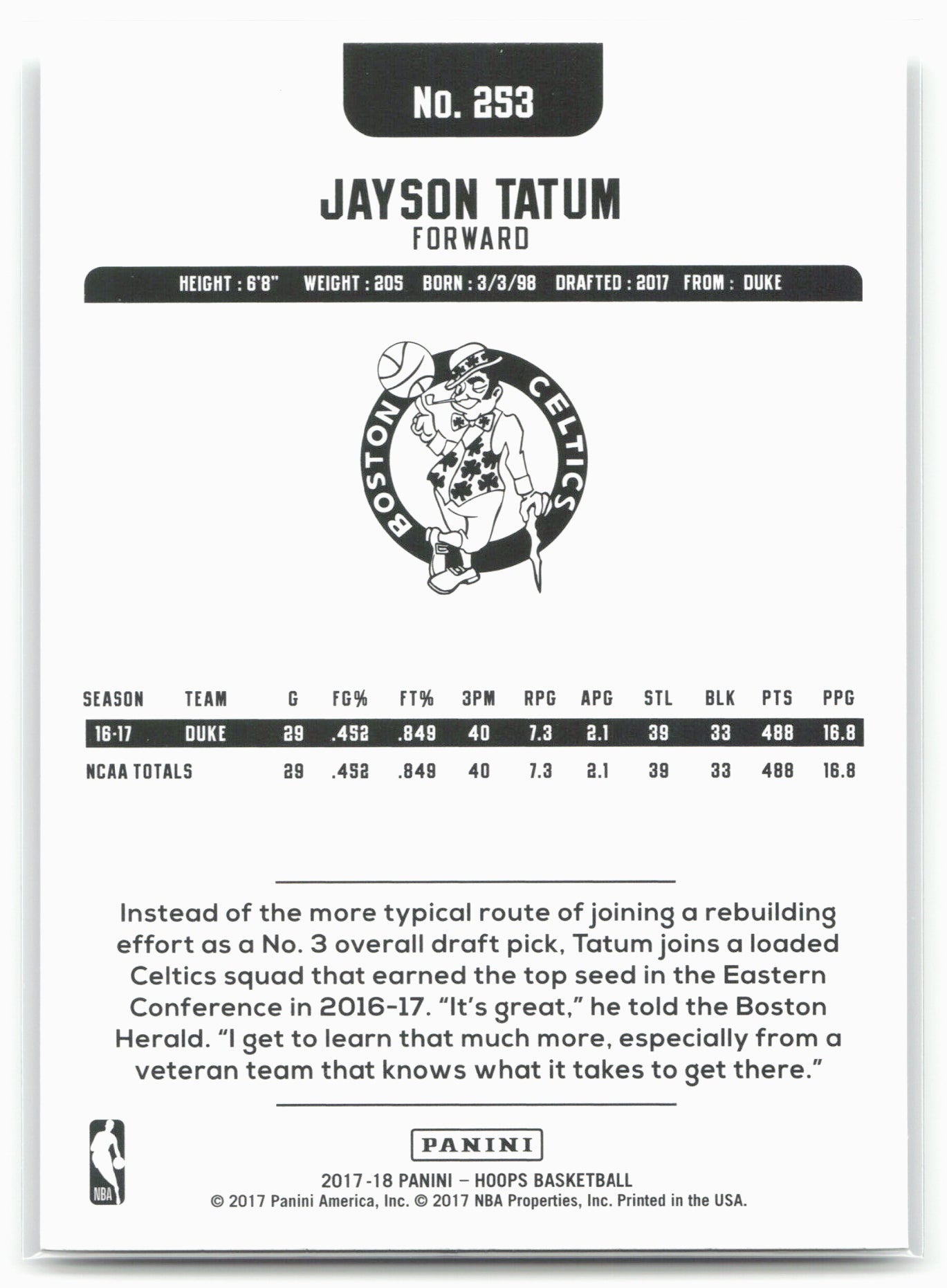 2017-18 Hoops #253 Jayson Tatum