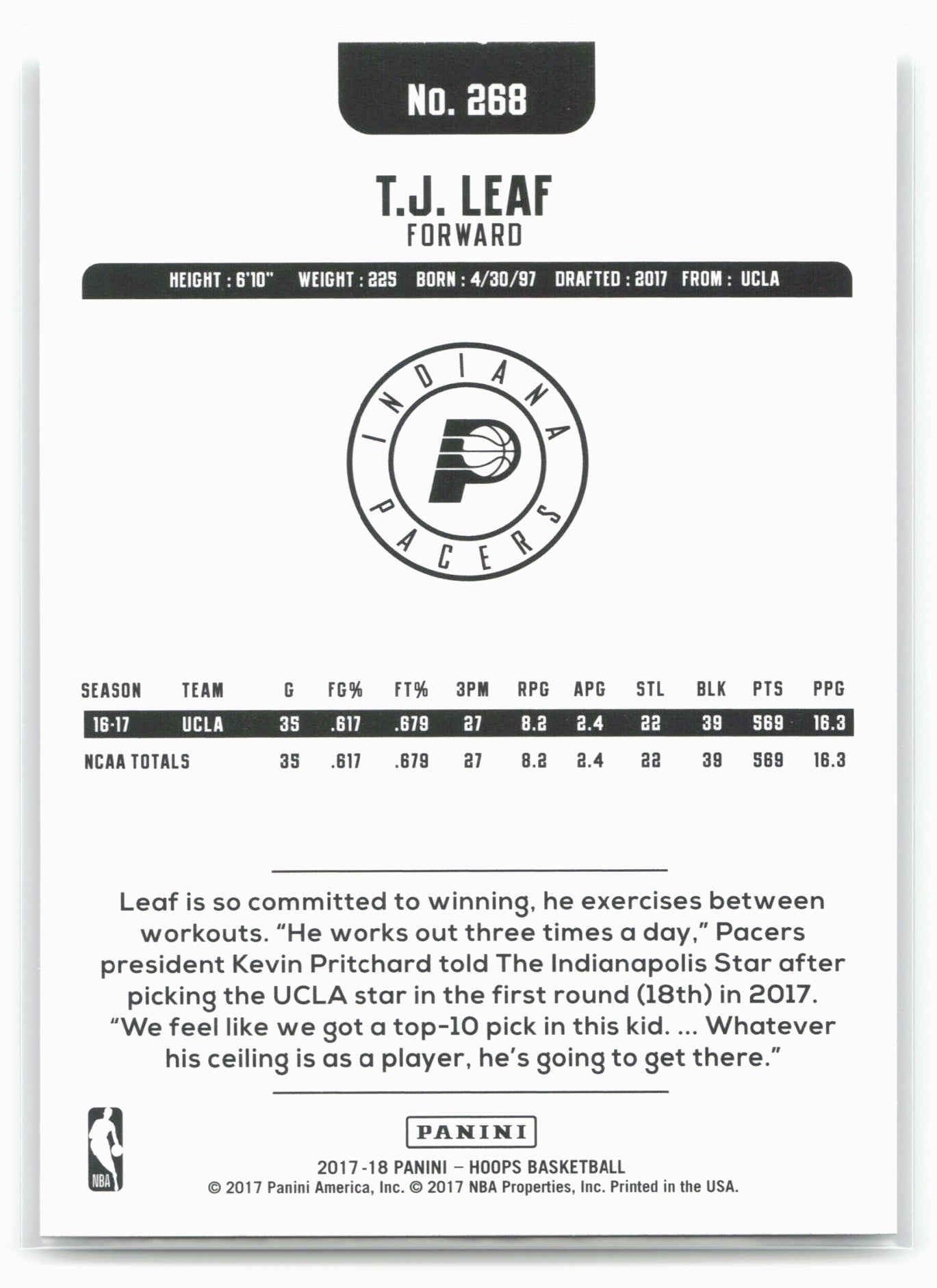 2017-18 Hoops #268 T.J. Leaf
