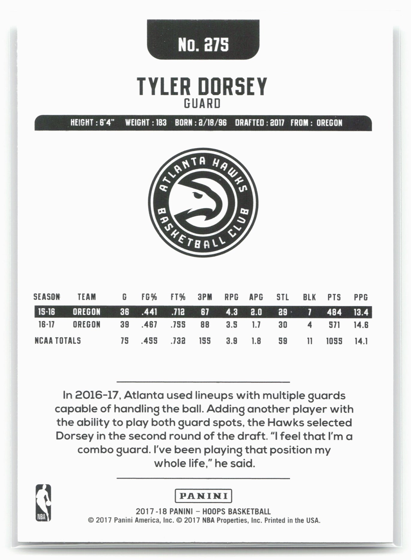 2017-18 Hoops #275 Tyler Dorsey