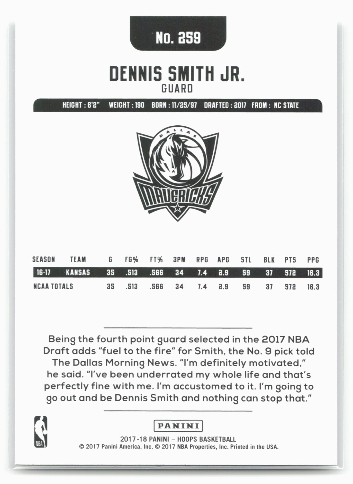 2017-18 Hoops #259 Dennis Smith Jr.