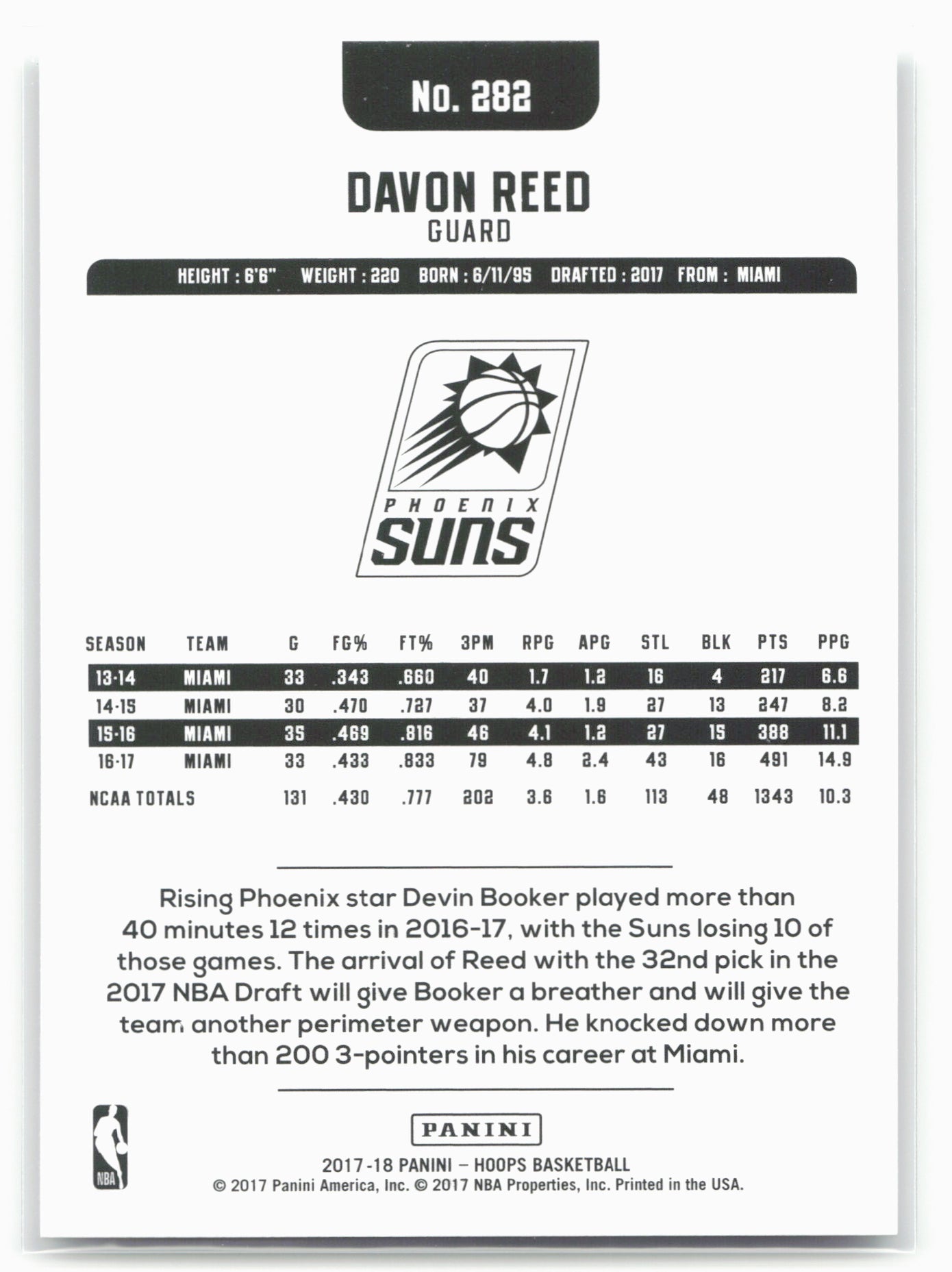 2017-18 Hoops #282 Davon Reed