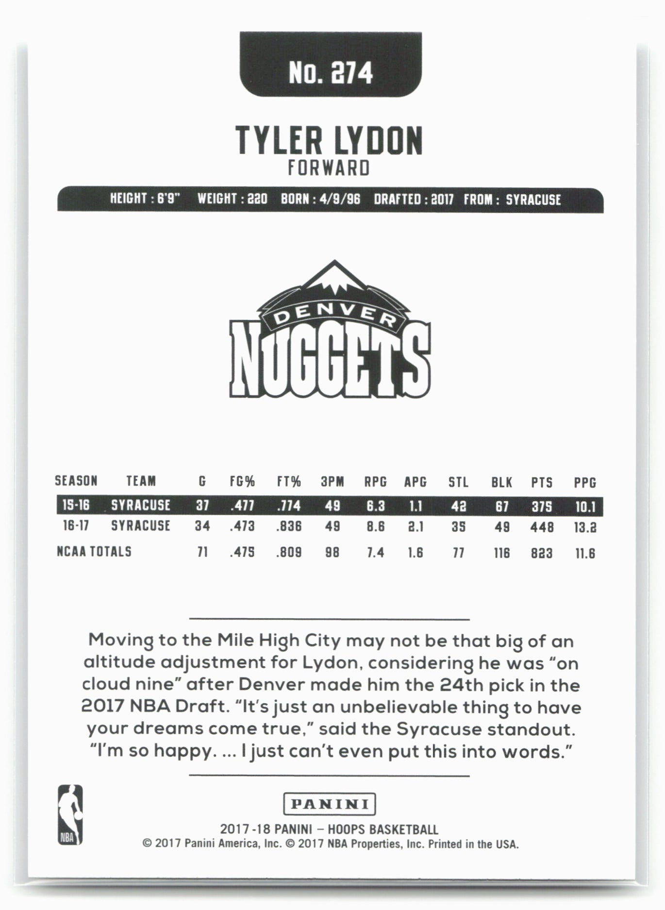 2017-18 Hoops #274 Tyler Lydon