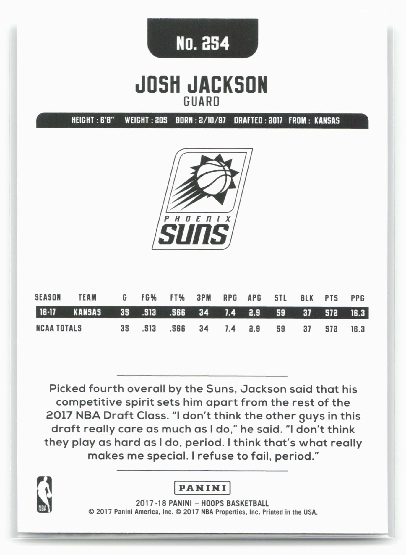 2017-18 Hoops #254 Josh Jackson