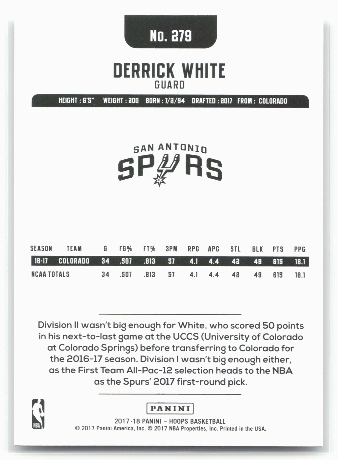 2017-18 Hoops #279 Derrick White