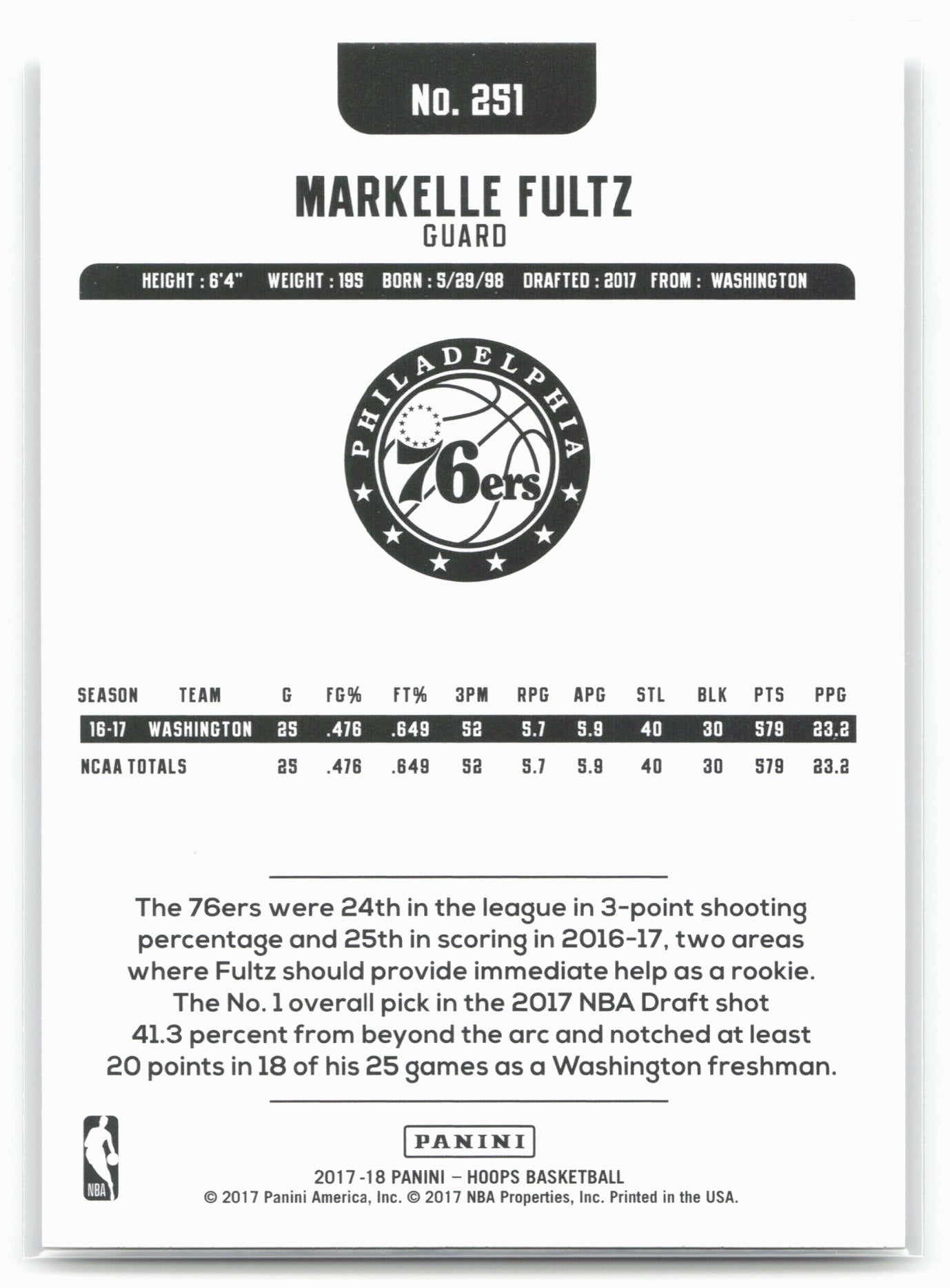 2017-18 Hoops #251 Markelle Fultz