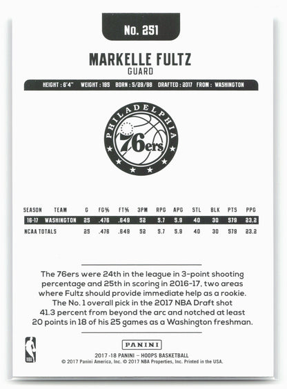 2017-18 Hoops #251 Markelle Fultz