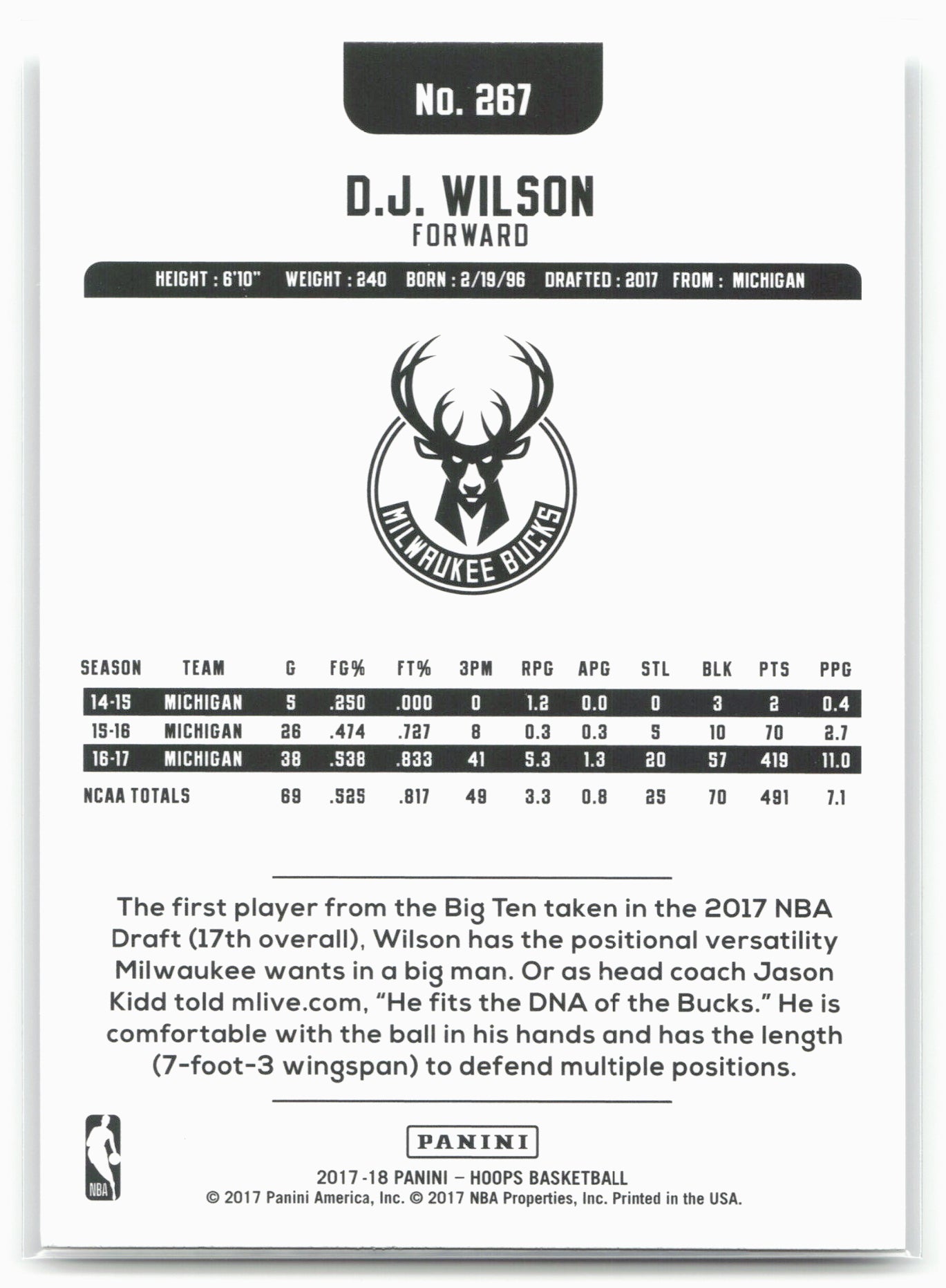 2017-18 Hoops #267 D.J. Wilson