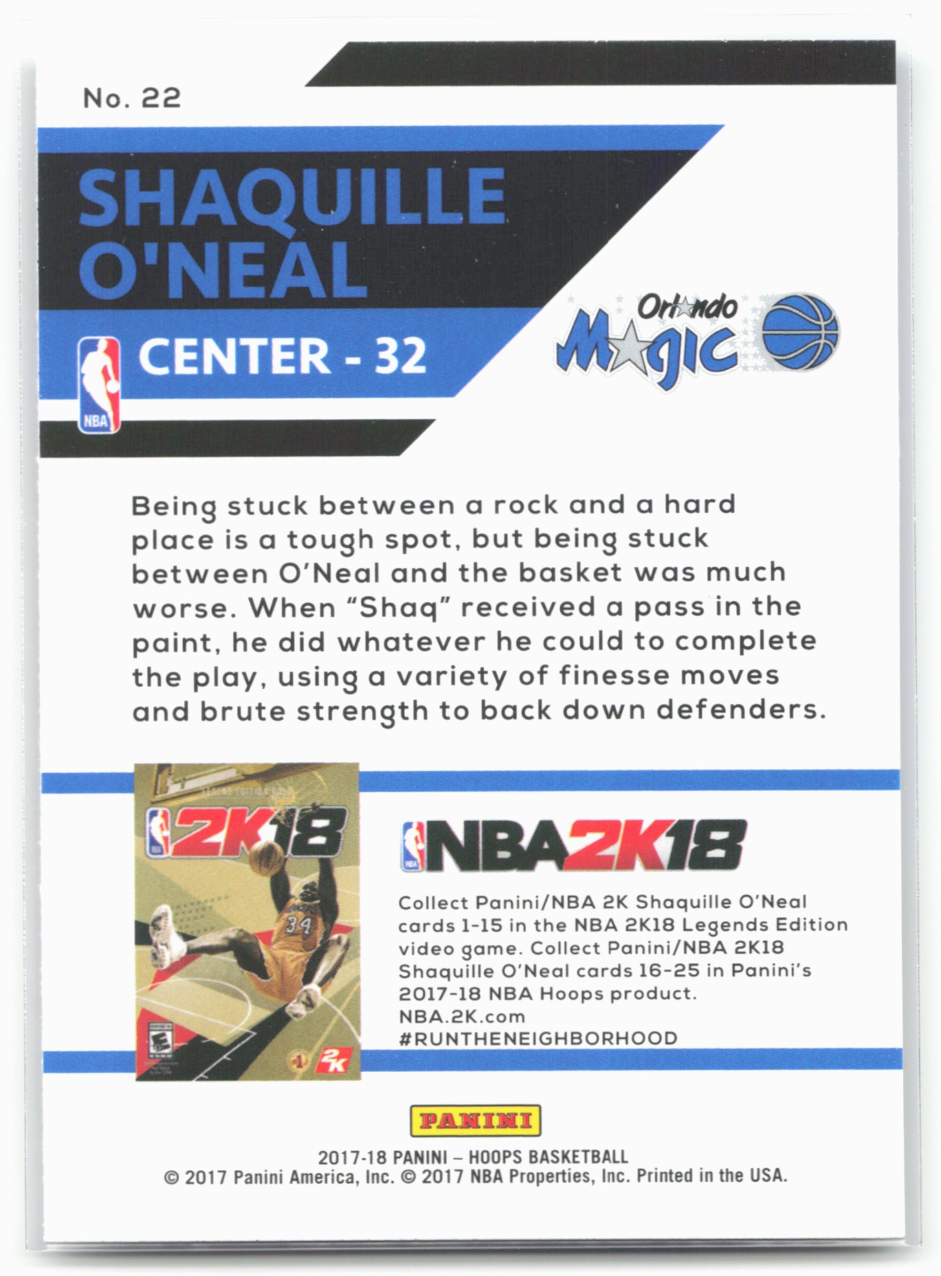 2017-18 Hoops #22 Shaquille O'Neal Shaquille O'Neal NBA2K18