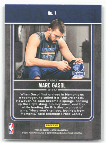 
2017-18 Hoops #7 Marc Gasol Back Stage Pass