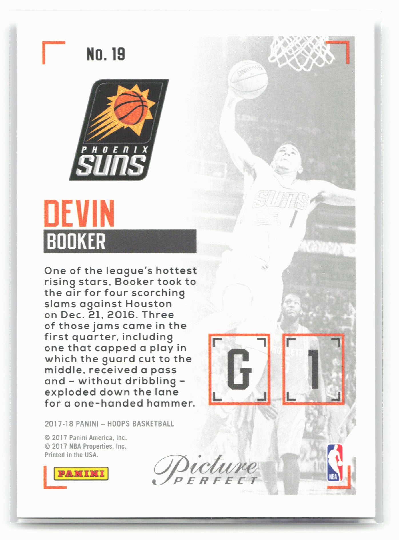 2017-18 Hoops #19 Devin Booker Picture Perfect